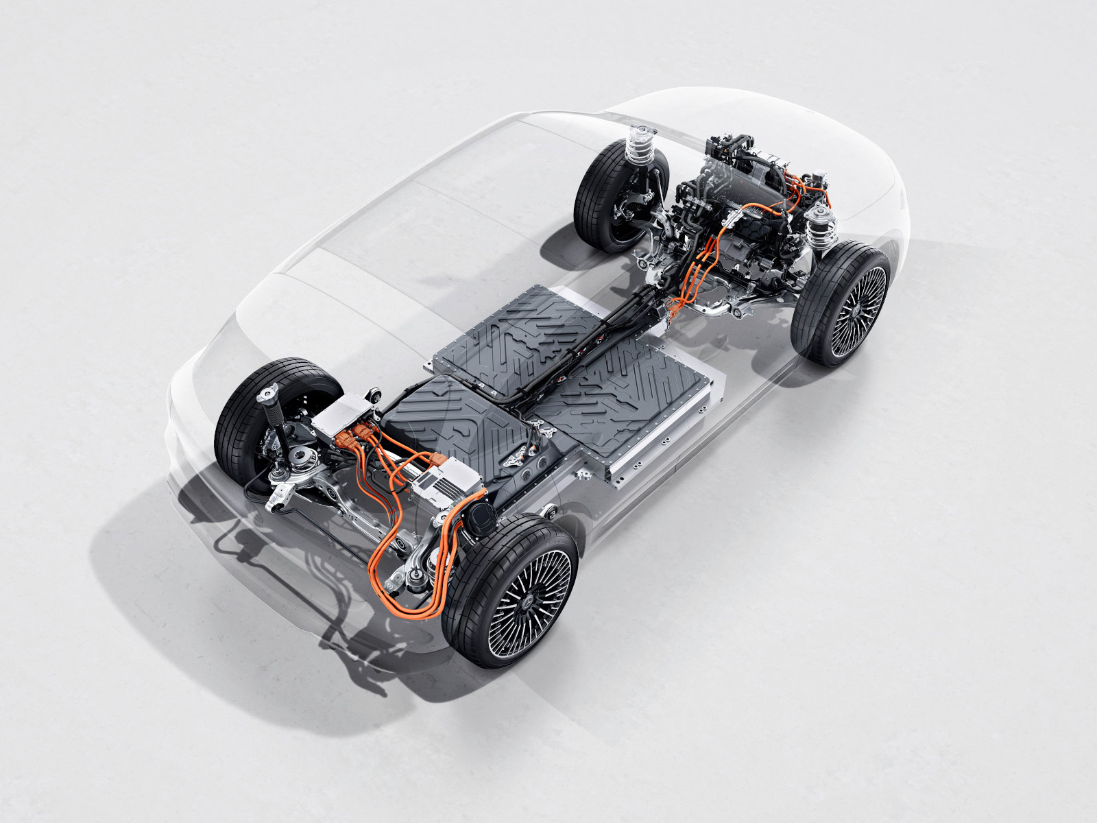 Vue des moteurs et de la batterie - Mercedes EQC