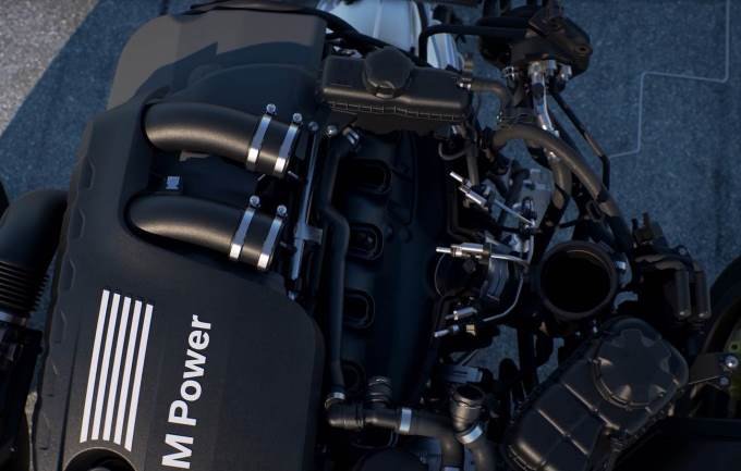 BMW M4 GTS - vue de dessus moteur sans l'échangeur air/eau - injecteurs d'eau