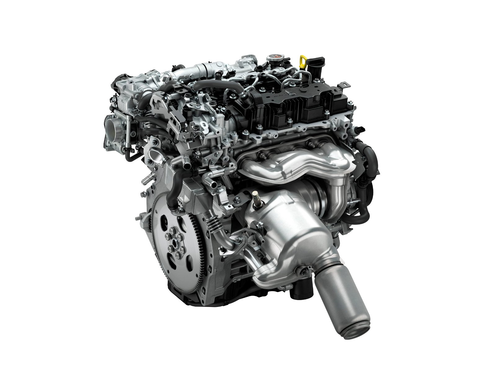 Vue système d'échappement Mazda Skyactiv-X - catalyseur 3 voies et filtres à particules