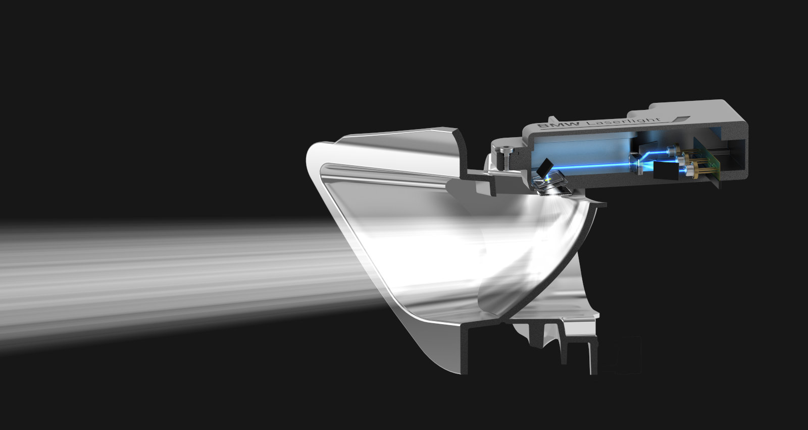 BMW éclairage laser - vue détaillée de la conversion du laser vers de la lumière visible