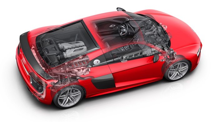 Audi R8 V10 FSI - intégration du moteur dans le véhicule